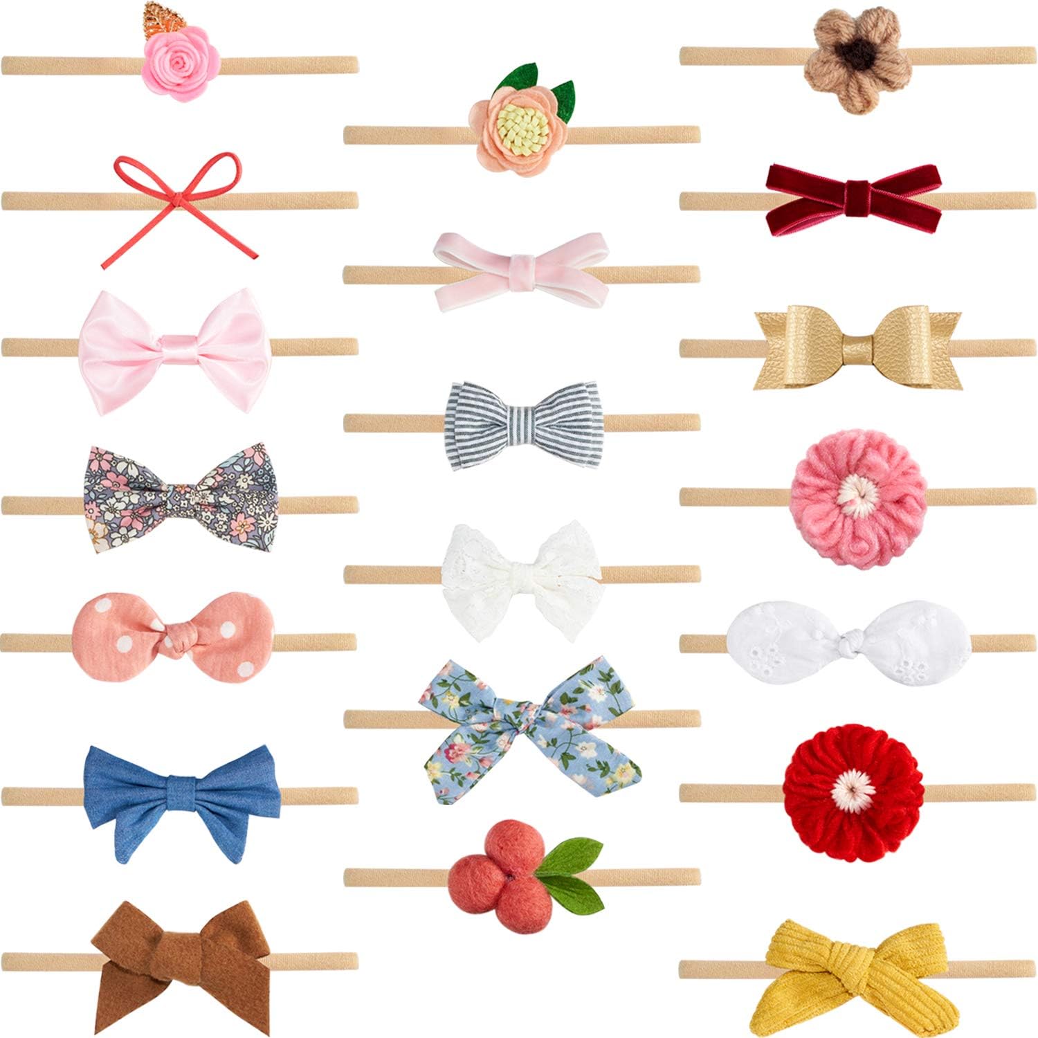 20 Pieces Baby Girl Headbands Nylon Hairbands Hair Accessories for Newborn Infant Toddlers Kids