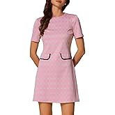 Allegra K Work Dress for Women Short Sleeve Vintage Houndstooth Above The Knee Dress