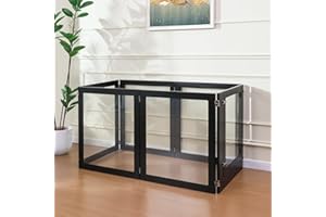 RYPETMIA Heavy Duty Clear Acrylic Dog Playpen, Transparent Pet Pen, Metal Frame Easy Assemble Kennel Enclosure, Ideal for Small to Medium Dogs, Cats, and Other Small Pets (Black, 6 Panels with Door)