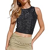 XiaoMaAnJi Sparkly Sequin Tops for Women Tank Top Shirt Disco Concert Outfit Shiny Camisole Cami Glitter Party Blouse
