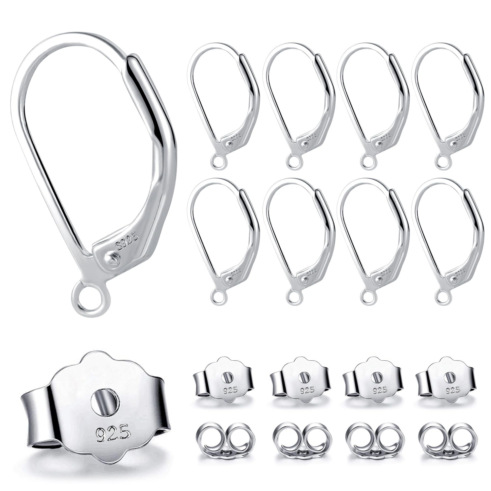 ALEXCRAFT 925 Sterling Silver Earring Backs Leverback French Earring Hooks Replacements 925 Sterling Silver Findings Jewelry Making Set, Dangle Ear Hooks Safety Lock Butterfly Earrings Backs