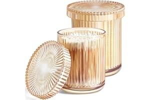 MKOSAB Bathroom Organizers and Storage,2 Pack Glass Qtip Holder Dispenser,Bathroom Essentials Accessories Decor,Vanity Makeup Storage Organizer for Cotton Swabs,Cotton Balls,Pads,Floss Picks (Amber)