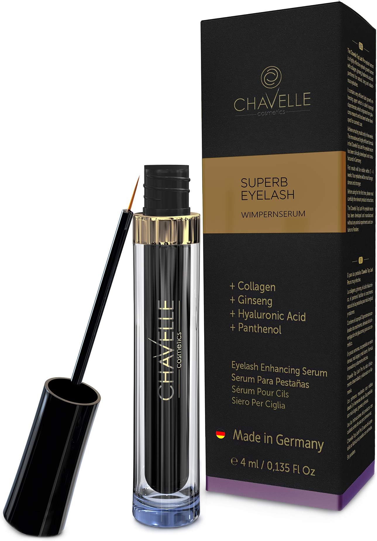 Eyelash Growth Serum Made in Germany - Natural Highly Effective Enhancer and Booster for Longer Eyelashes and Thicker Eyebrows I 0.135 Fl.Oz Superb Eyelash