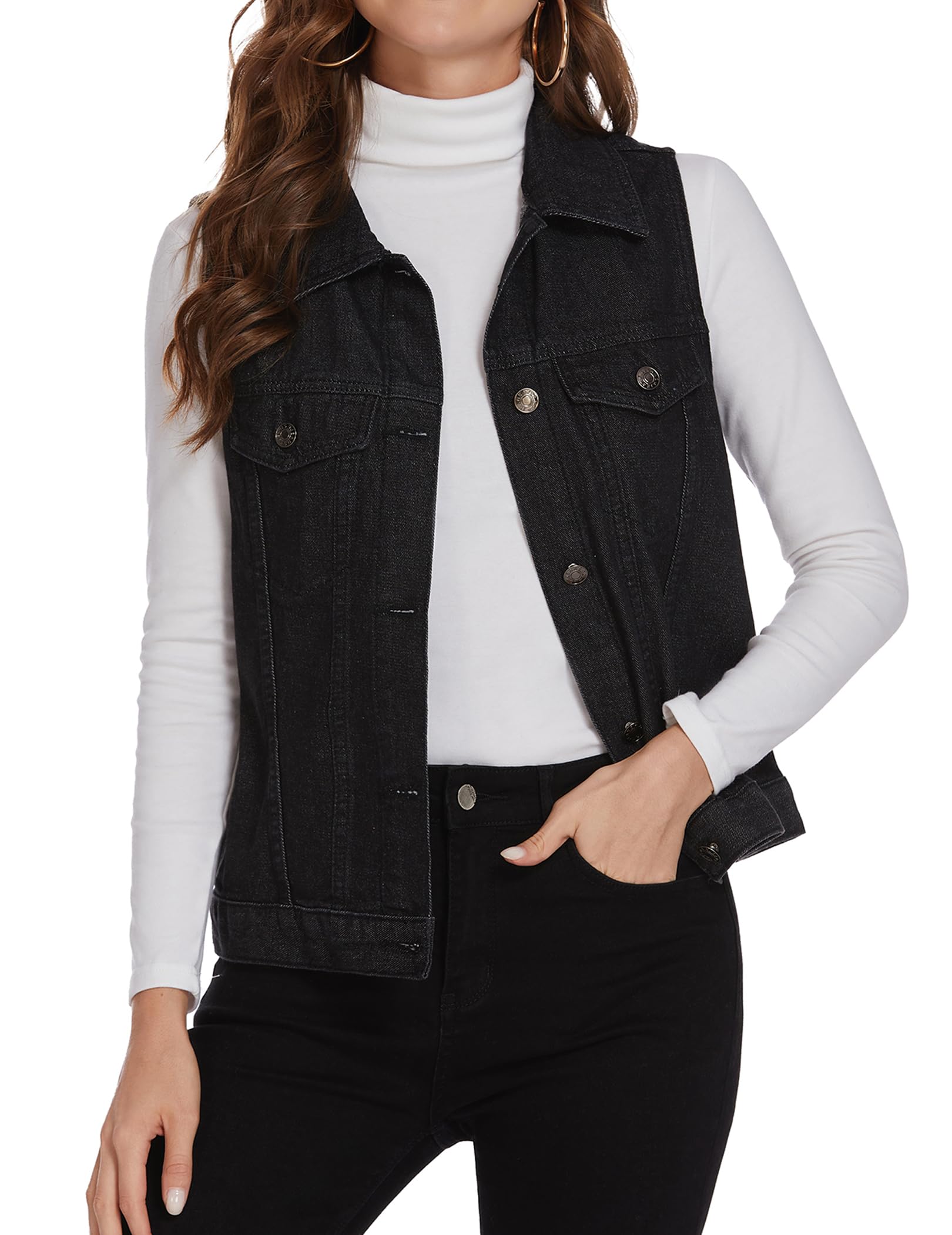 Chainscroll Women's Denim Vest Sleeveless