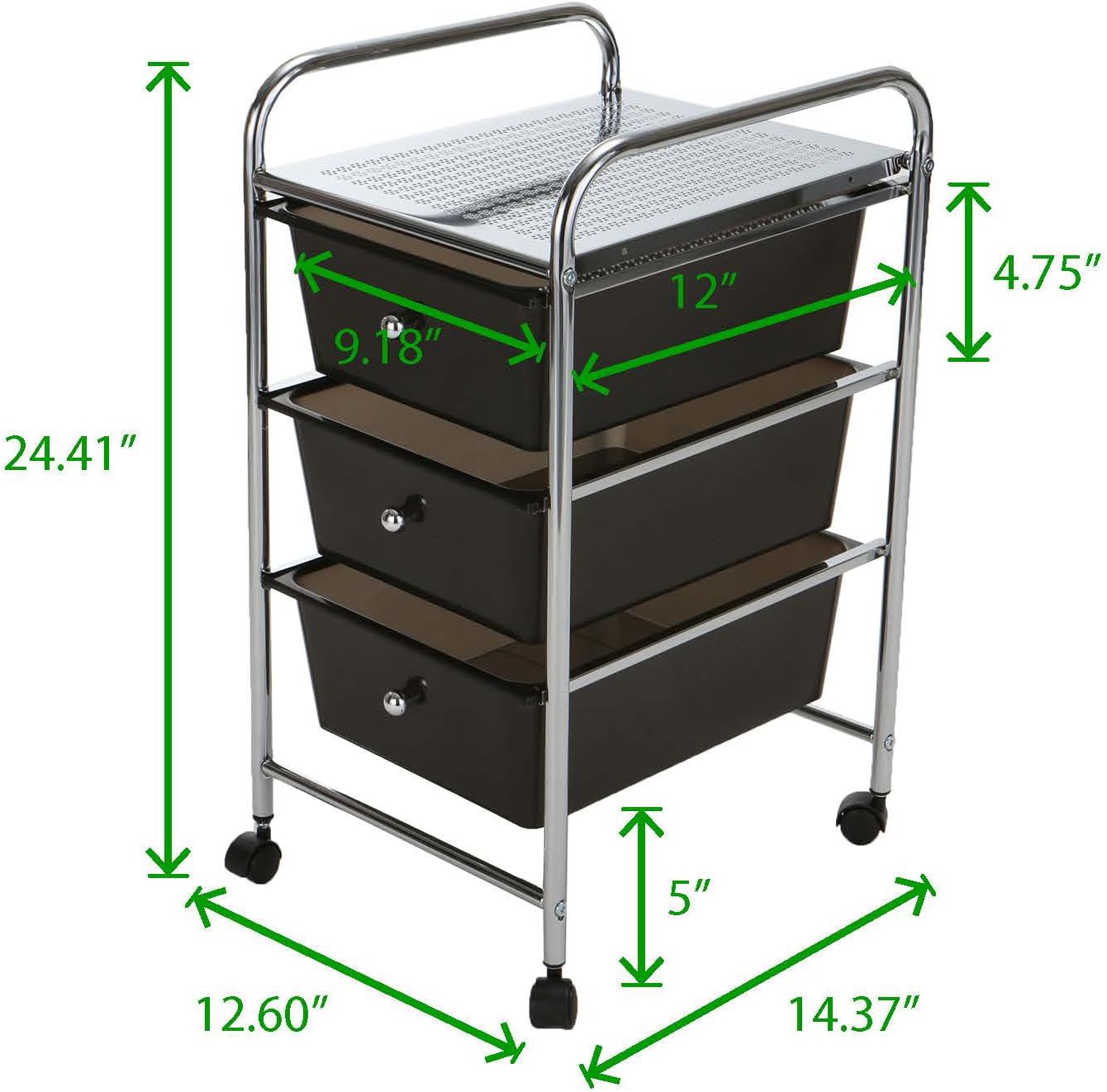 Mind Reader 3 Drawer Rolling Storage Cart and Organizer, Silver with Black Drawers: Kitchen & Dining