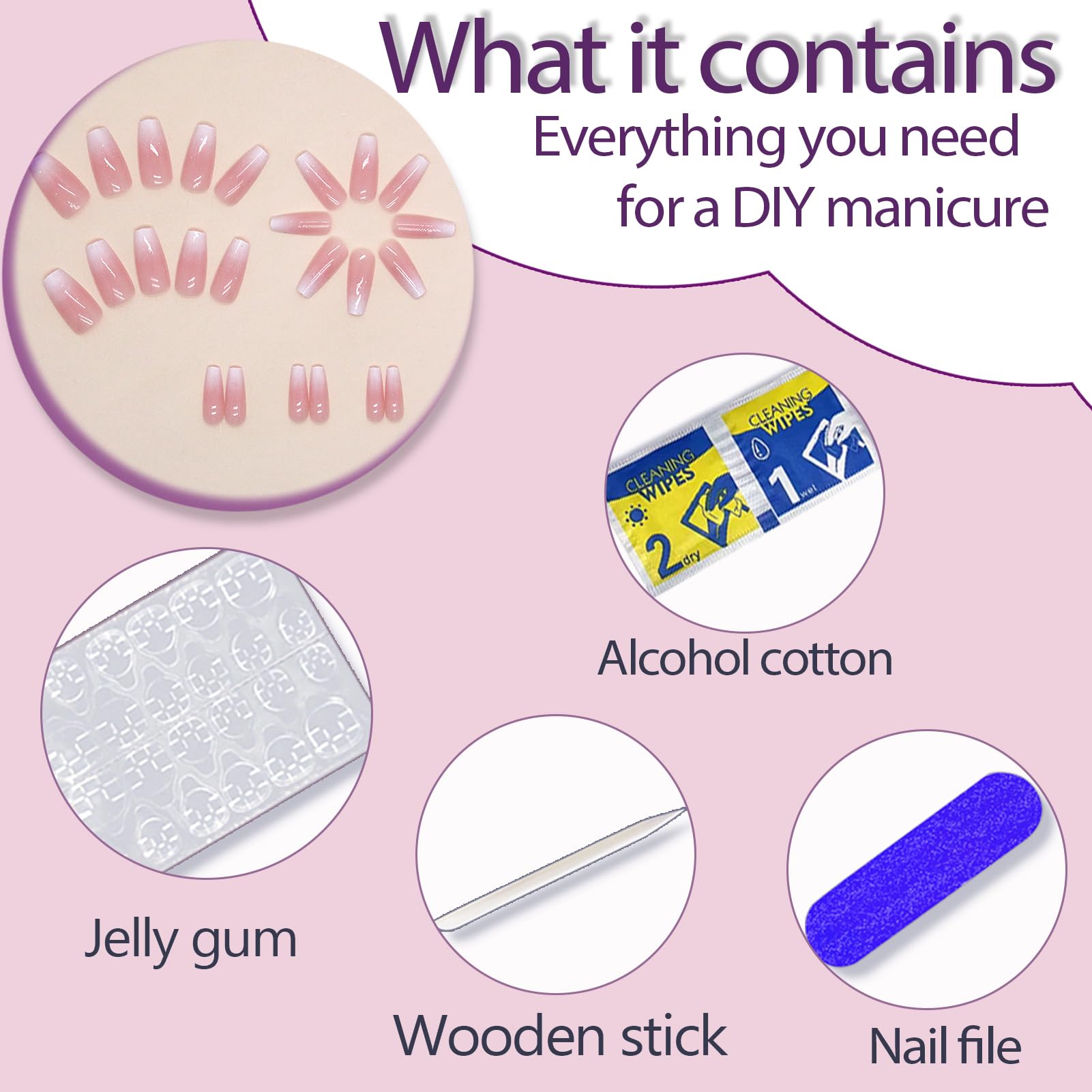 RUPOFUZA Medium Press on Nails Coffin Fake Nails 30Pcs Ombre Pink Square False Nails with Gloss Designs Acrylic Nails Press ons Artificial Nails Stick on Nails for Women - Image 5