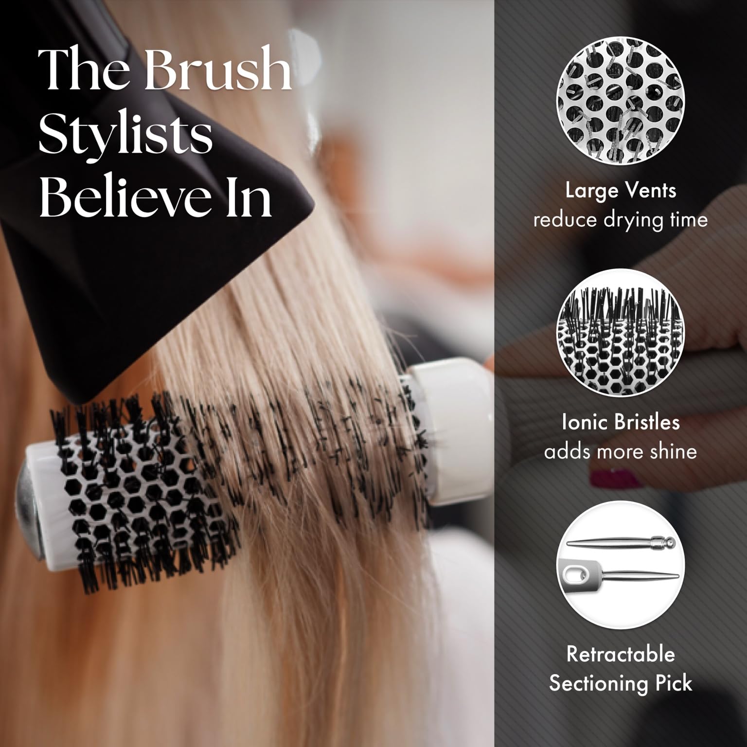 Olivia Garden Ceramic + Ion Round Thermal Hair Brush - Not Electrical - Professional Blowout Brush for Normal to Thick Hair