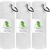 VIVIDLY 3 Pack Golf Towels (16" X 16"), Microfiber Waffle Pattern Golf Towel with Carabiner Clip, Suitable for Men's Golf Gifts (White)