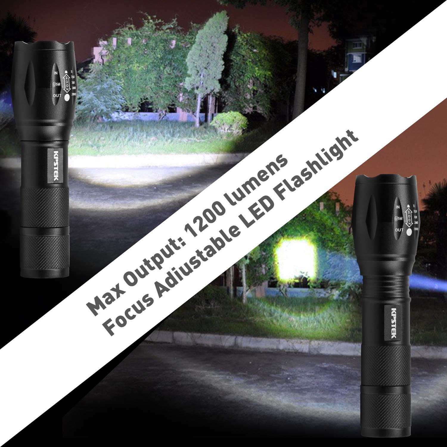 4Pcs Tactical Flashlights, KPSTEK High Lumen XML T6 LED Flashlights Outdoor Portable Water Resistant Tac Light with 5 Modes, Zoom Function, Adjustable Focus (Batteries Included)