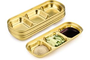 Sekonow Stainless Steel Soy Sauce Dish, 3 Grids Metal Dipping Bowls, Small Sauce Cups for Side Dishes Appetizer Dip Ingredien