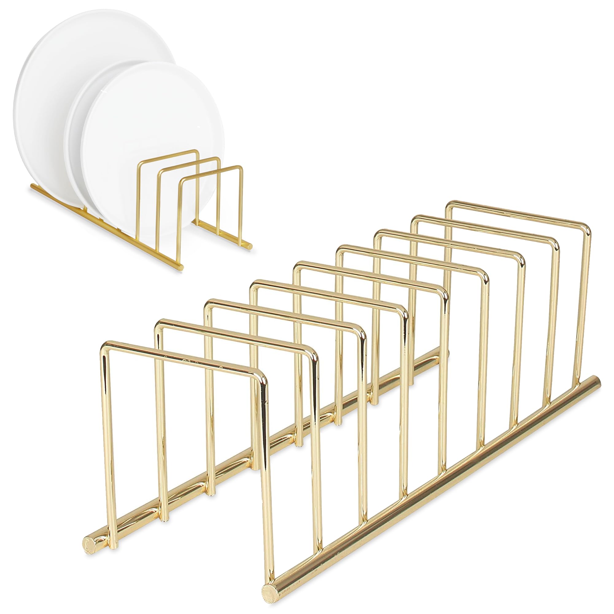 Photo 1 of Spectrum Euro Cutting Board Holder Stand for Countertop or Inside Kitchen Cabinet Organization Gold, 8 Slot Cutting Board Drying Rack or Cabinet Plate Bakeware Storage Organizer