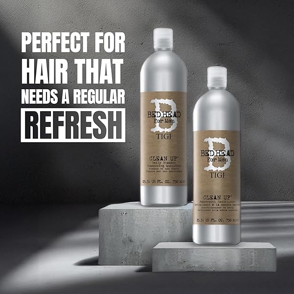 BED HEAD BY TIGI FOR MEN CLEAN UP DAILY SHAMPOO, INVIGORATING CLEANSER FOR ALL HAIR TYPES, 25.36 FL OZ