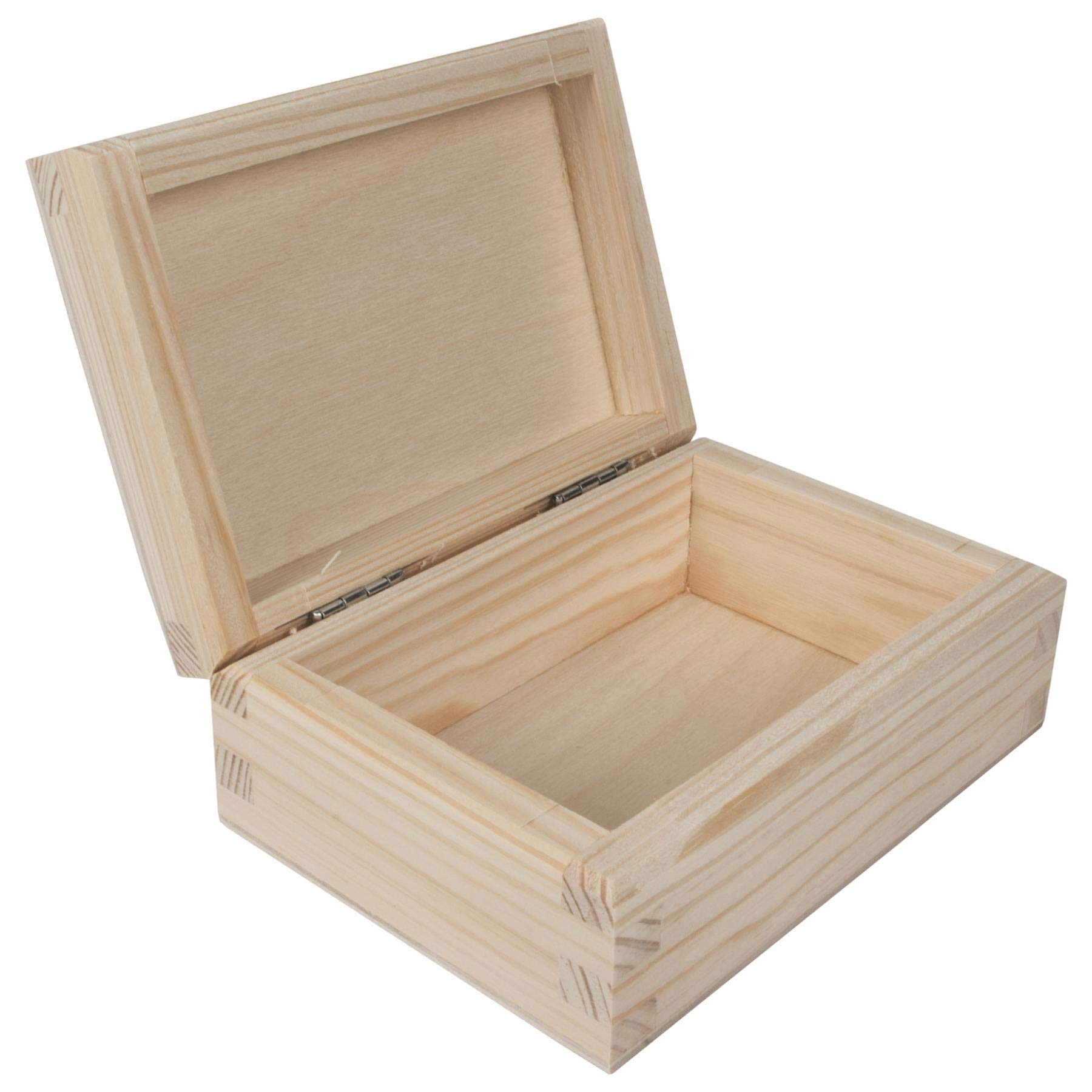 WooDeeDoo Extra Small Rectangular Wooden Box with Hinged Lid – 11 x 8 x 4 cm Natural Pine Trinket Storage for Crafts Jewellery Memory Gifts DIY Personalised Decoration Unpainted Plain Wood