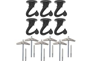 Deloky 6 Sets Brass Ceiling Hook -Metal Heavy Duty Swag Ceiling Hooks with Hardware and Toggle Wings for Hanging Plants, Chandeliers Ceiling Installation Cavity Wall Fixing (Black)
