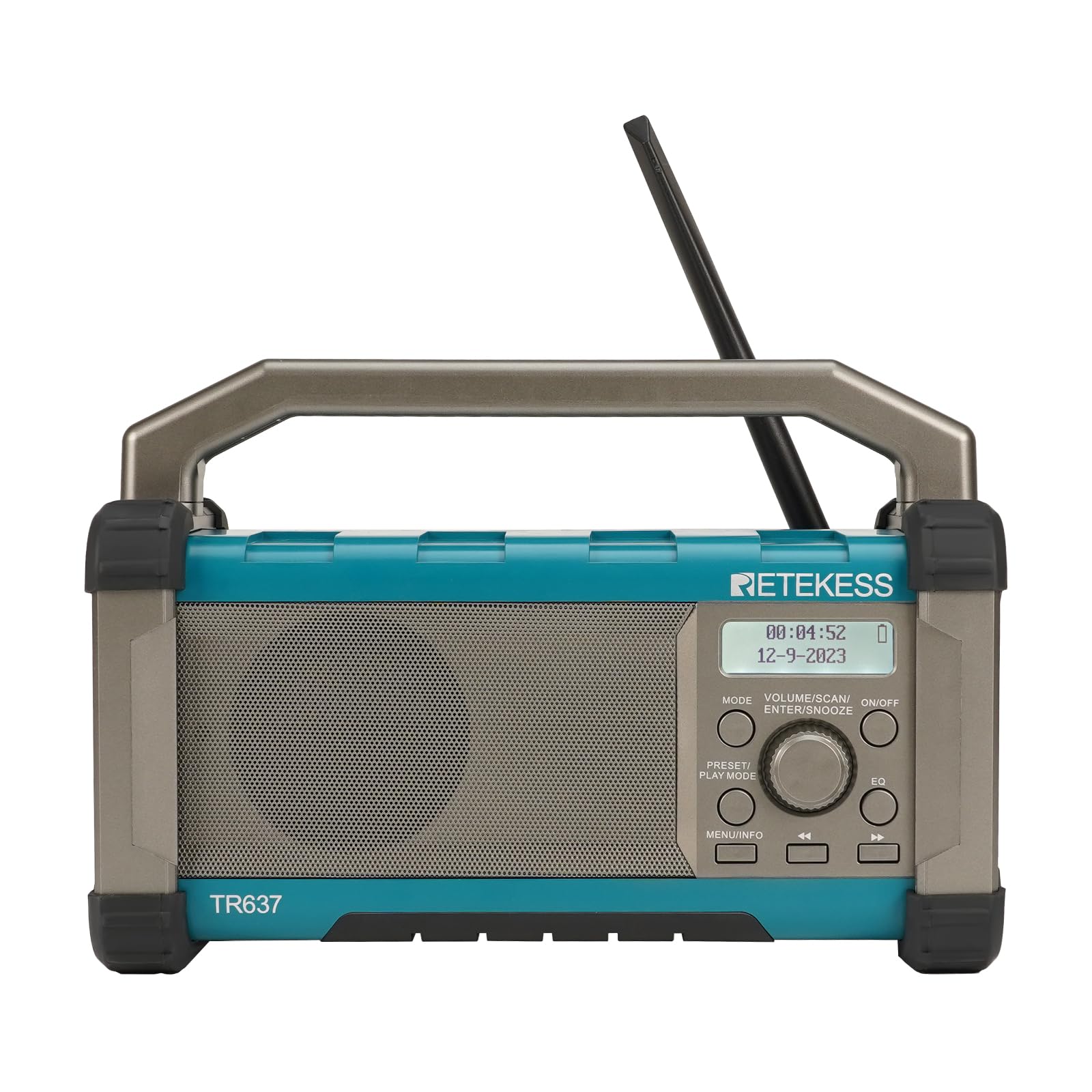 Photo 1 of Retekess TR637 Jobsite Radio, Work Radio with Bluetooth AM FM, Built-in Rechargeable Battery, 4 C Batteries or AC,IP54 Waterproof, Support USB, Preset Station, EQ