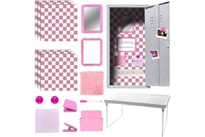 COARVXA 17Pcs Locker Set with Magnetic Accessories, Whiteboard, Shelf, Mirror, Rug & More for School Lockers，Checker Style (Pink Checker)