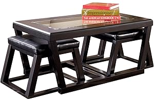 Signature Design by Ashley Kelton Contemporary Coffee Table with 2 Upholstered Nesting Stools, Dark Brown