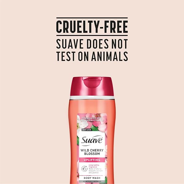 SUAVE MOISTURIZING BODY WASH, WITH WILD CHERRY BLOSSOM AND VITAMIN E EXTRACT, NO PARABENS, NO PHTAHALTES, 18 OZ PACK OF 6