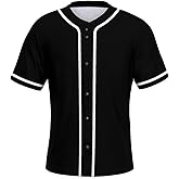 Lalkllo Men Baseball Jersey Solid Shirts Plain Casual Button Down Short Sleeves T-Shirt Sports Uniform S-2XL