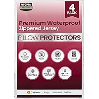 Utopia Bedding Set of 4 Waterproof Pillow Protectors with Zipper Queen Size (White), Ultra Soft Pillow Covers, Bed Bug and Du