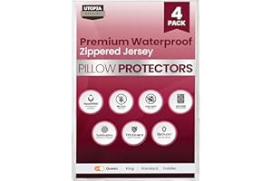 Utopia Bedding Set of 4 Waterproof Pillow Protectors with Zipper Queen Size (White), Ultra Soft Pillow Covers, Bed Bug and Du
