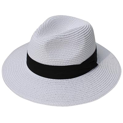 Lanzom Women Wide Brim Straw Panama Enrotlla Hat Fedora Beach Sun Hat UPF50
