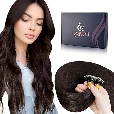 LaaVoo Haarverlängerung Echthaar Nanoring Braun Nano Beads Echthaar 50 cm Nano Extensions Echthaar Dunkelbraun Glatt Cold Fusion 50g #2