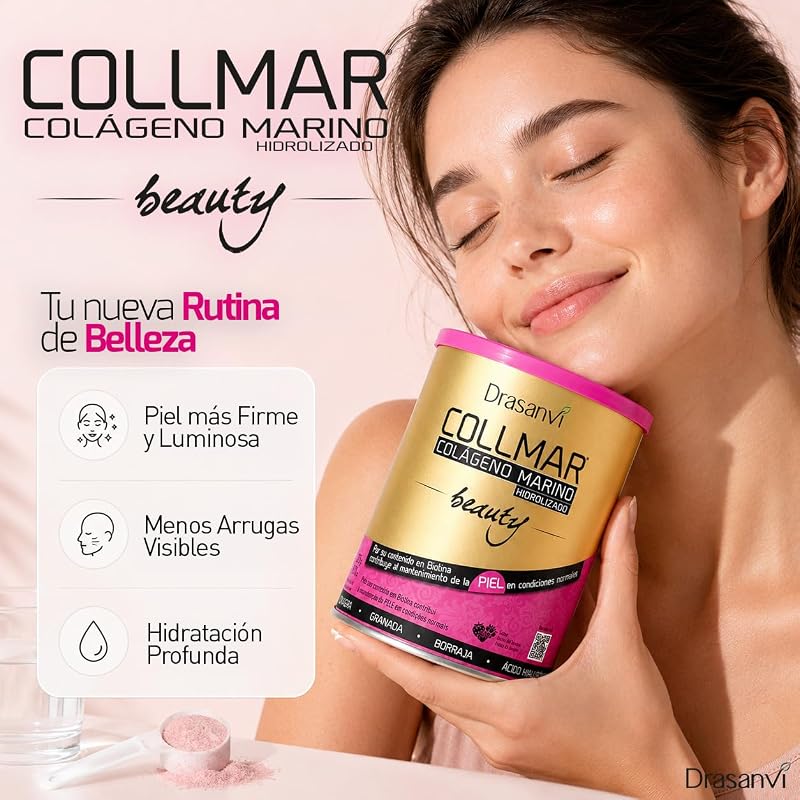 COLLMAR BEAUTY COLAGENO MARINO PARA LA PIEL, Colageno Hidrolizado con Vitamina C Natural, Biotina y Acido Hialuronico, Piel Bonita e Hidratada, Sabor Frutos del Bosque, 275 GR