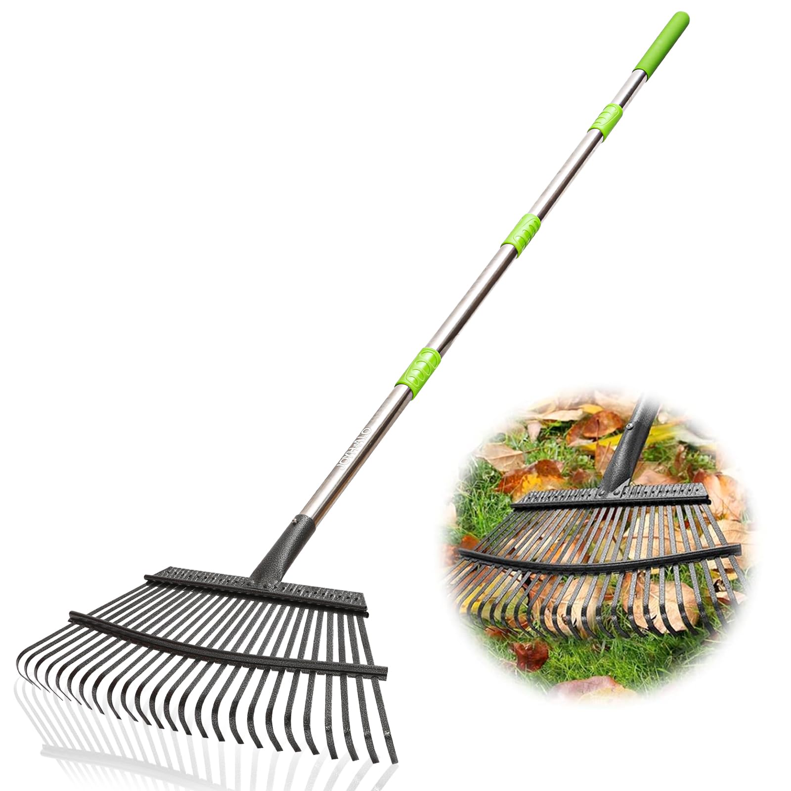 Photo 1 of ***(MISSING HANDLE)***Joyhalo Rake for Leaves Adjustable 65 Inch Long, 18 Inch Wide Garden Rake with 25 Tines, Metal Leaf Rakes, Rakes for Lawns, Gathering Leaves, Weeds, Debris
