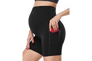 HOFISH Maternity Shorts for Women Over The Belly Pregancy Biker Shorts Workout Active Running Short Pants with Pockets