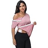 CASMON Post Shoulder Surgery Shirts for Women, After Rotator Cuff Tear Away Full Open Side Snap Adaptive Clothing Unisex