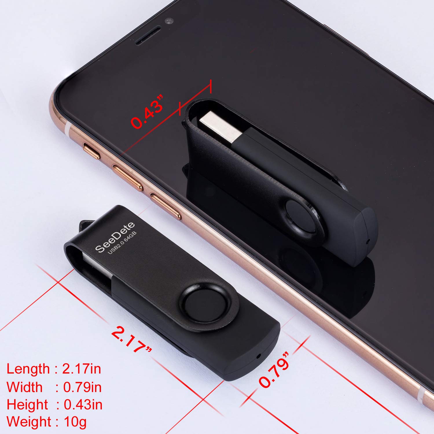 SeeDete 64GB USB Flash Drives, USB Stick, Thumb Drive Rotated Design, Memory Stick with LED Light for External Storage and Backup Data, Jump Drive, 3 Pack 64GB (3 Colors: Black Red Blue)