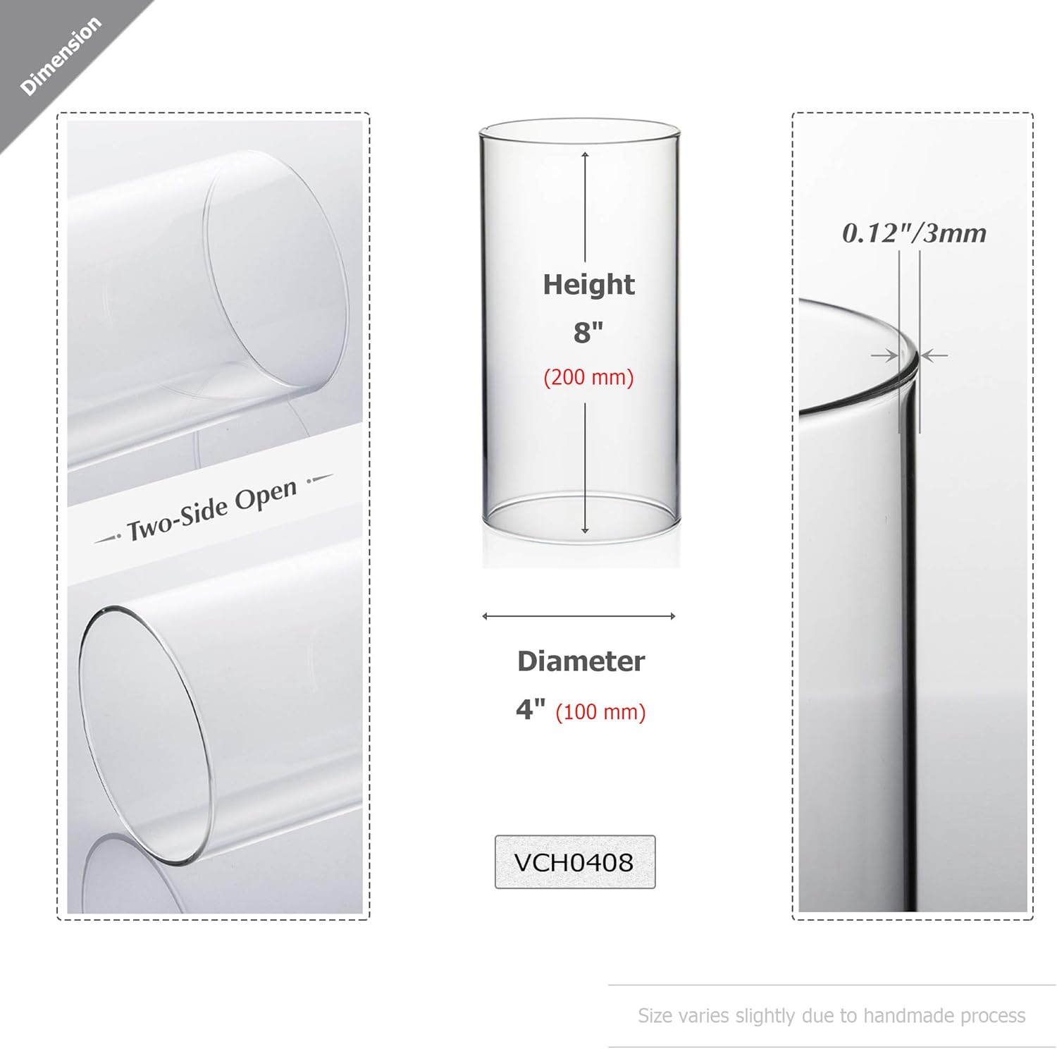 WGVI Hurricane Candle Holder Sleeve, Wide 4", Height 8", Clear Glass Cylinder Open Both Ends, Chimney Tube, Open Ended Candle Shade, 1 Piece: Home & Kitchen