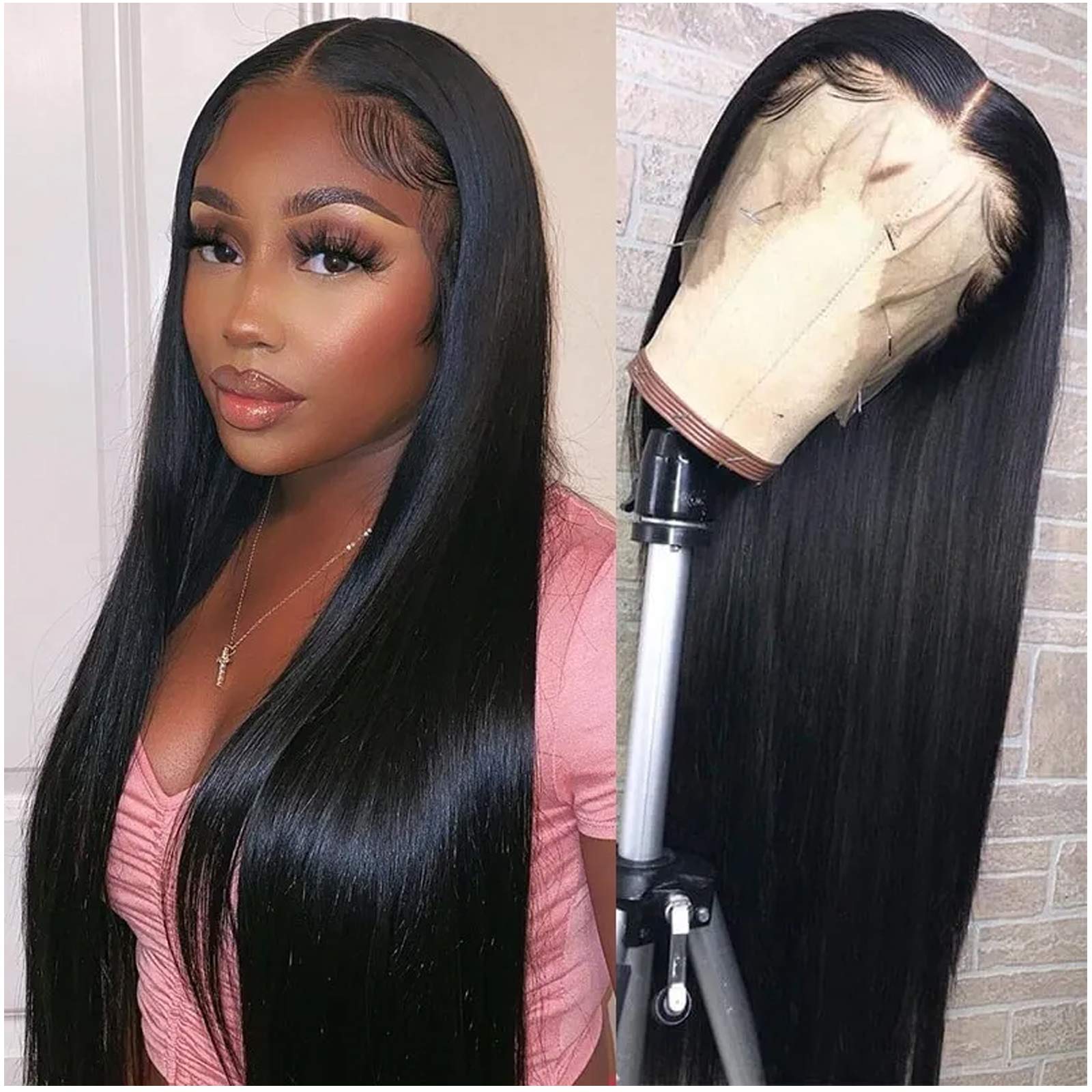 UNice Hair Straight 13x4 HD Lace Front Human Hair Wigs for Black Women Brazilian Unprocessed Virgin Human Hair Transparent Lace Frontal Wig Pre Plucked with Baby Hair 180% Density 14inch
