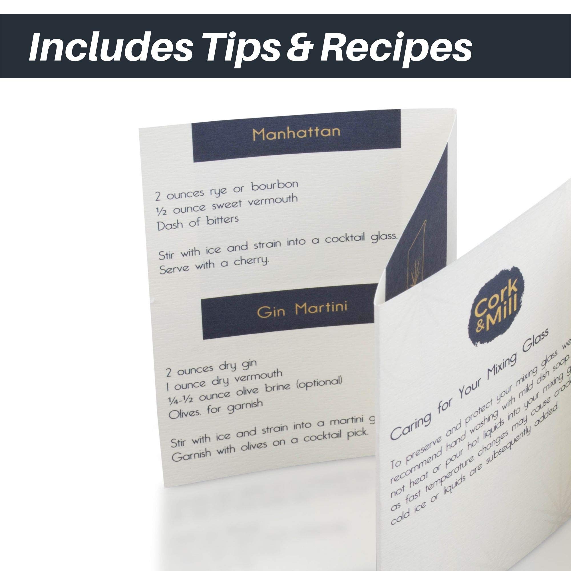 Cork & Mill Cocktail Mixing Glass, Old Fashioned Kit, Large 24 oz Crystal Cocktail Mixer for Bartenders, 9-Piece Home Bar Accessories Set for Manhattans and Other Whiskey Drinks - Image 7