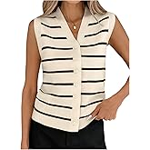 MakeMeChic Women's Striped Sweater Vest Button Down Sleeveless Knit Tank Tops