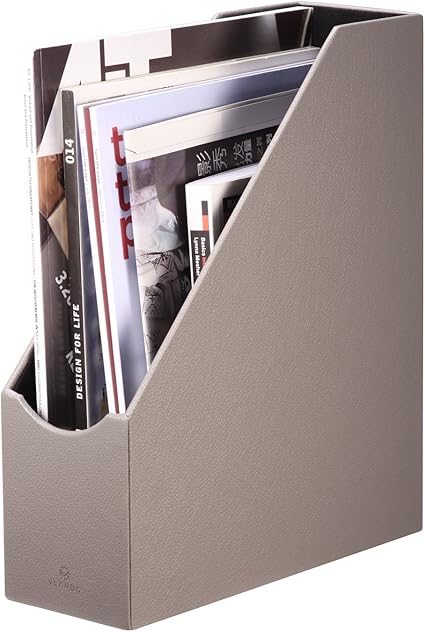 Amazon Vpack レザー ファイルスタンド レザフェス マガジンボックス マガジン 書類 収納 デスクトレー グレー ボックスファイル 文房具 オフィス用品