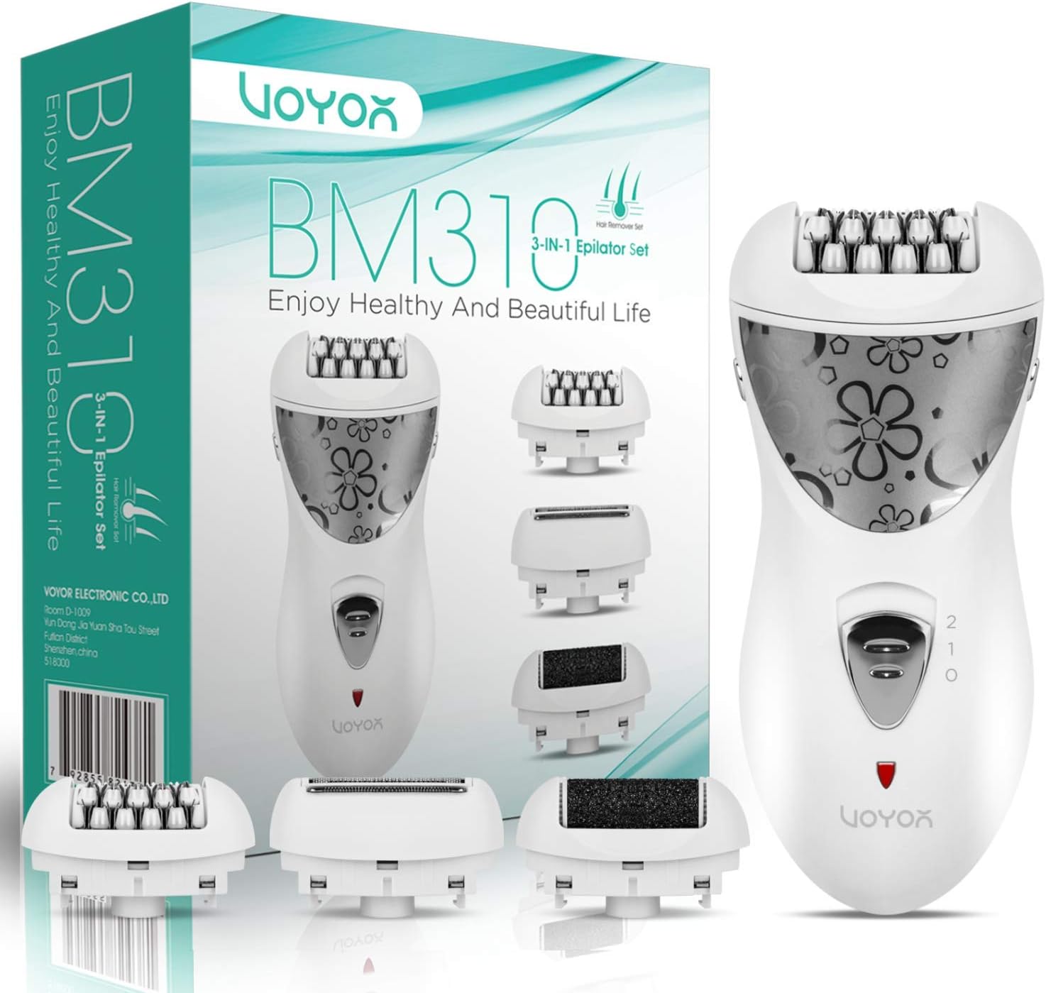 VOYOR Hair Removal for Women Facial Epilator Electric Razor Cordless Callus Remover 3-in-1 Hair Remover Set Rechargeable Lady Shaver BM310