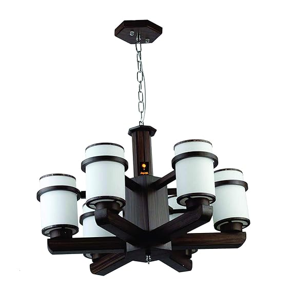 Imper!al Designer 6 Light Contemporary Wooden Chandelier Jhoomer for Ceiling with Led Bulb