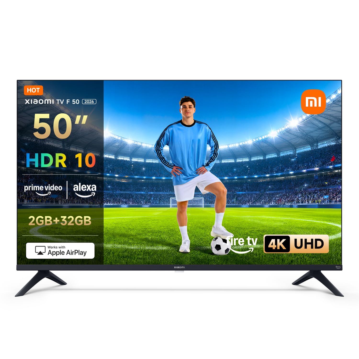 Xiaomi TV F 50, 50 Zoll (127 cm), 4K UHD, Smart TV, Fire OS8, Triple Tuner DVB-C/S/S2/T/T2,HDR10, MEMC,60Hz mit 120Hz Game Boost Mode, Sprachsteuerung mit Alexa, 2GB+32GB, Kompatibel mit Apple AirPlay