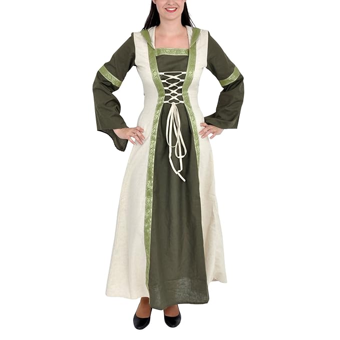 Mittelalter Damen Kleid: Saphiria mit Kapuze, schnürbar - S/M