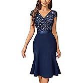 Miusol Women's Elegant V Neck Sequin Glitter Lace Ruffle Style Cocktail Prom Dress
