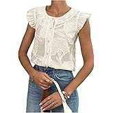GORGLITTER Women's Flower Button Up Vintage Eyelet Blouse Dressy Casual Sleeveless Boho Cute Embroidered Western Tops