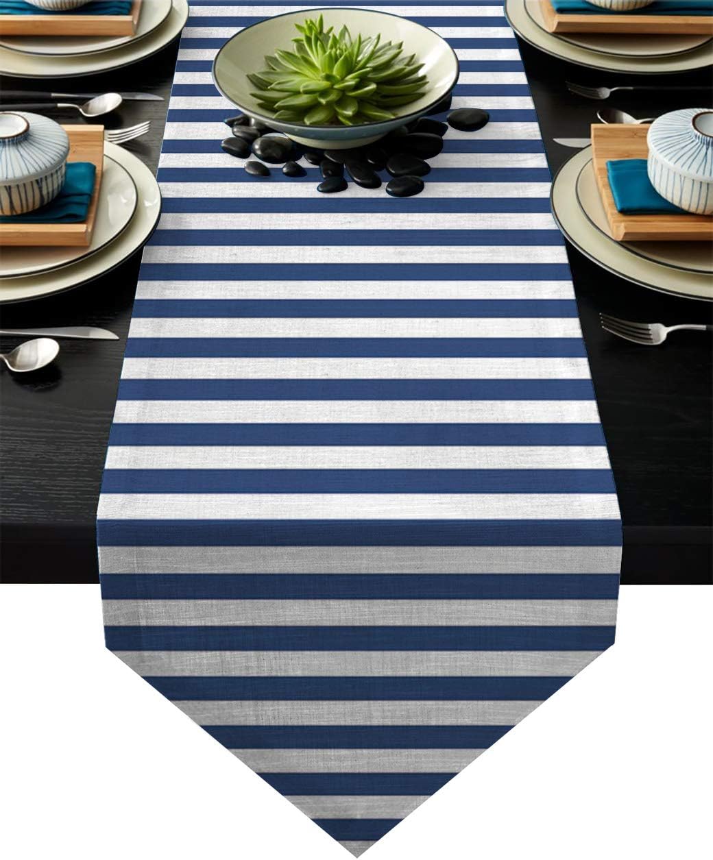 Linen Burlap Table Runner Dresser Scarves, Nautical Stripes