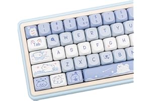 COOMICKEY PBT Keycaps 132 Keys Blue Custom Keycaps Dye Sublimation MOA Profile Keycap，White Dog Animes Keycap Set for Cherry 