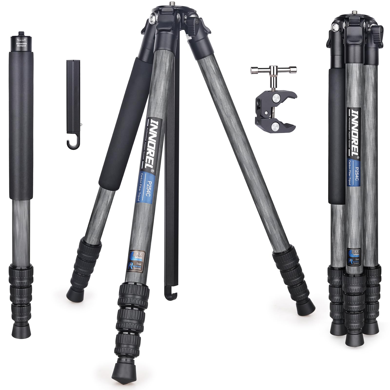 INNOREL P254C Carbon Fiber Compact Lightweight Travel Tripod and Monopod for Digital DSLR Camera 25mm Tube Center Column Mount