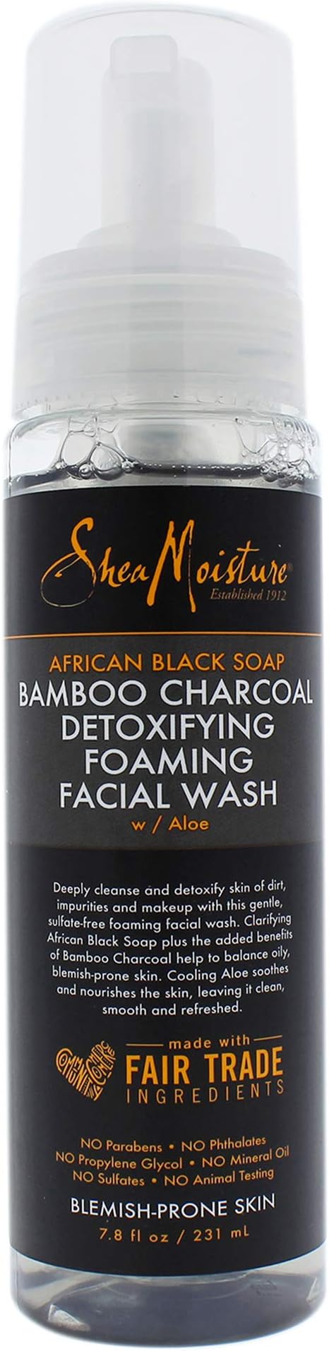 shea moisture african black soap bamboo charcoal detoxifying foaming facial wash