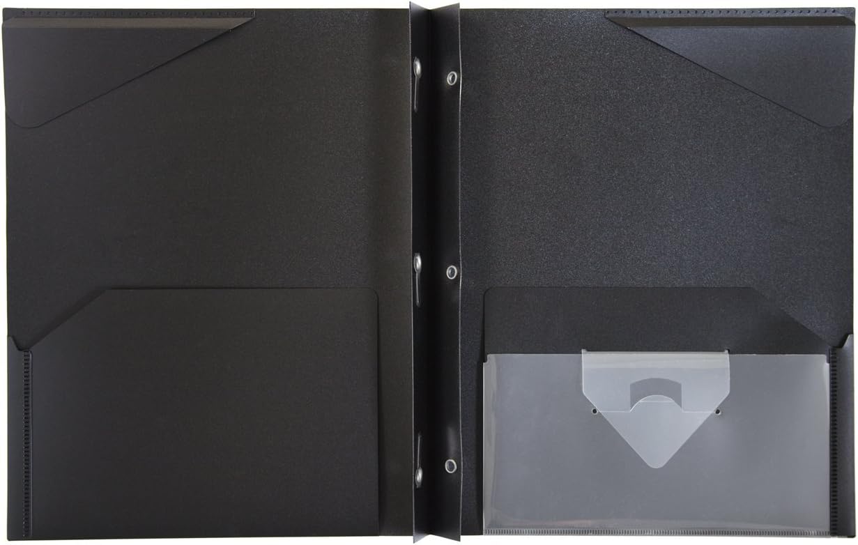 Five Star 2-Pocket Folder, Stay-Put Folder, Plastic Colored Folders with Pockets & Prong Fasteners for 3-Ring Binders, Great for Home School Supplies & Home Office, 11” x 8-1/2, Black (72113) : Colored File Folders : Office Products