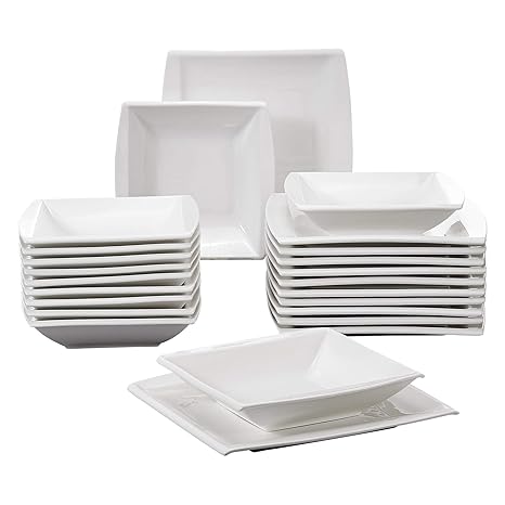 MALACASA, Serie Blance, Cremeweiß Porzellan Tafelservice 24 TLG. Set Kombiservice mit je 12 Speiseteller und 12 Suppenteller 