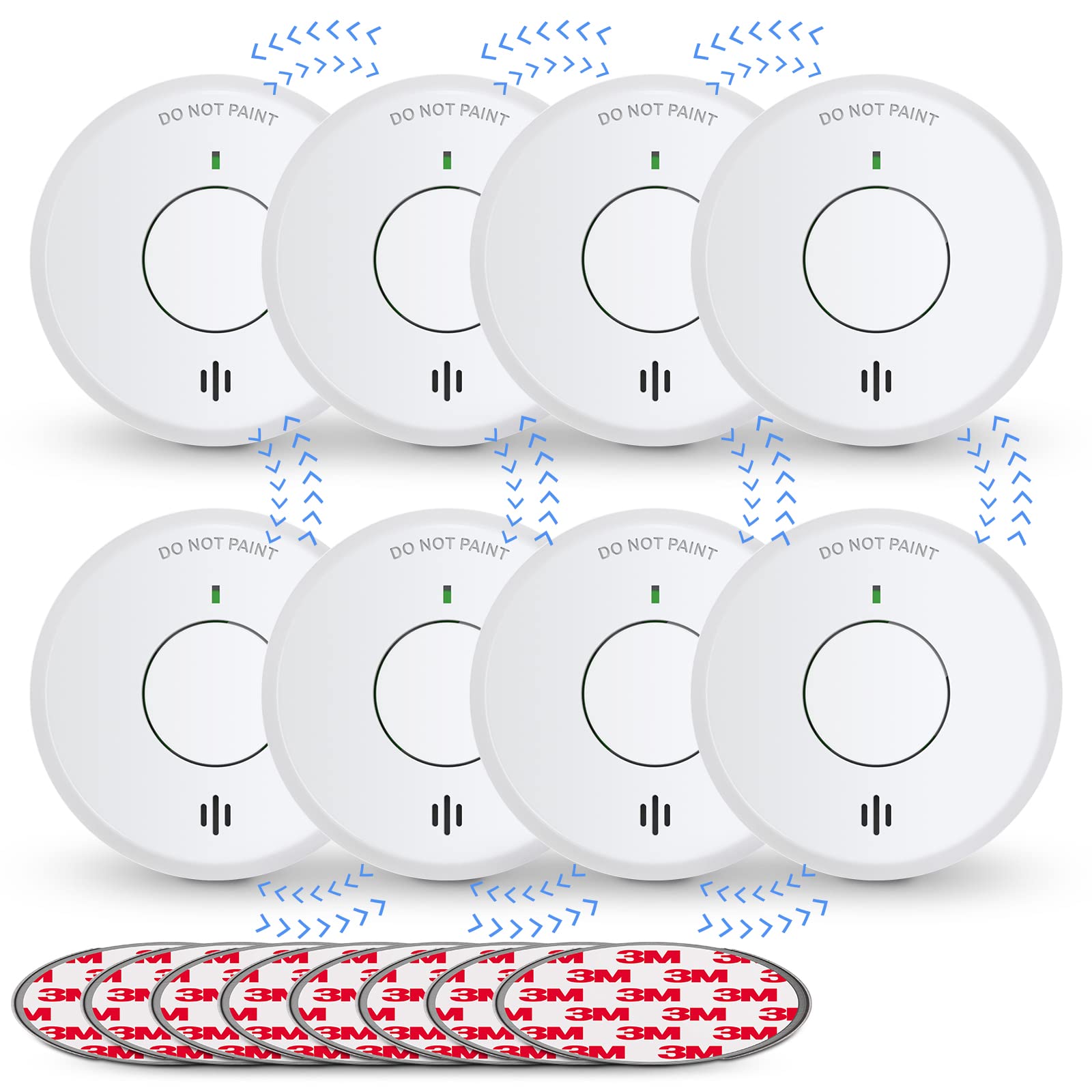 Photo 1 of Ecoey  Alarm, Wireless interconnectable Fire Alarm with Built-in Lithium Battery and Professional Anti-Insect Net, 10-Year Fire Safety with Silence Function, FJ111-B,8 Pack